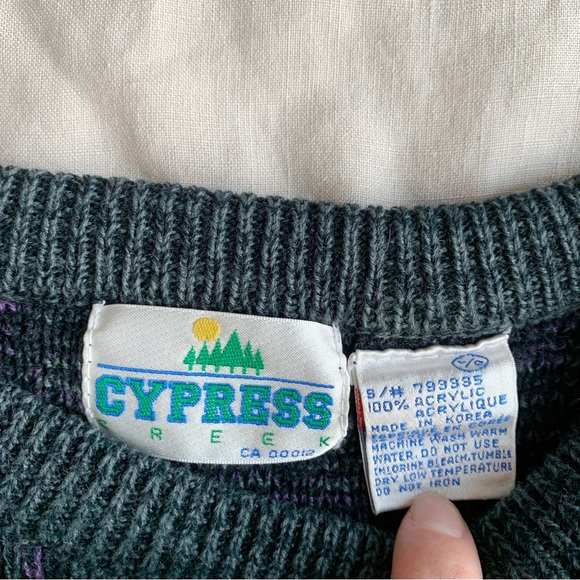 ‼️SOLD‼️Vintage patterned oversized slouchy 80s 90s knit crew neck sweater - Picture 4 of 7